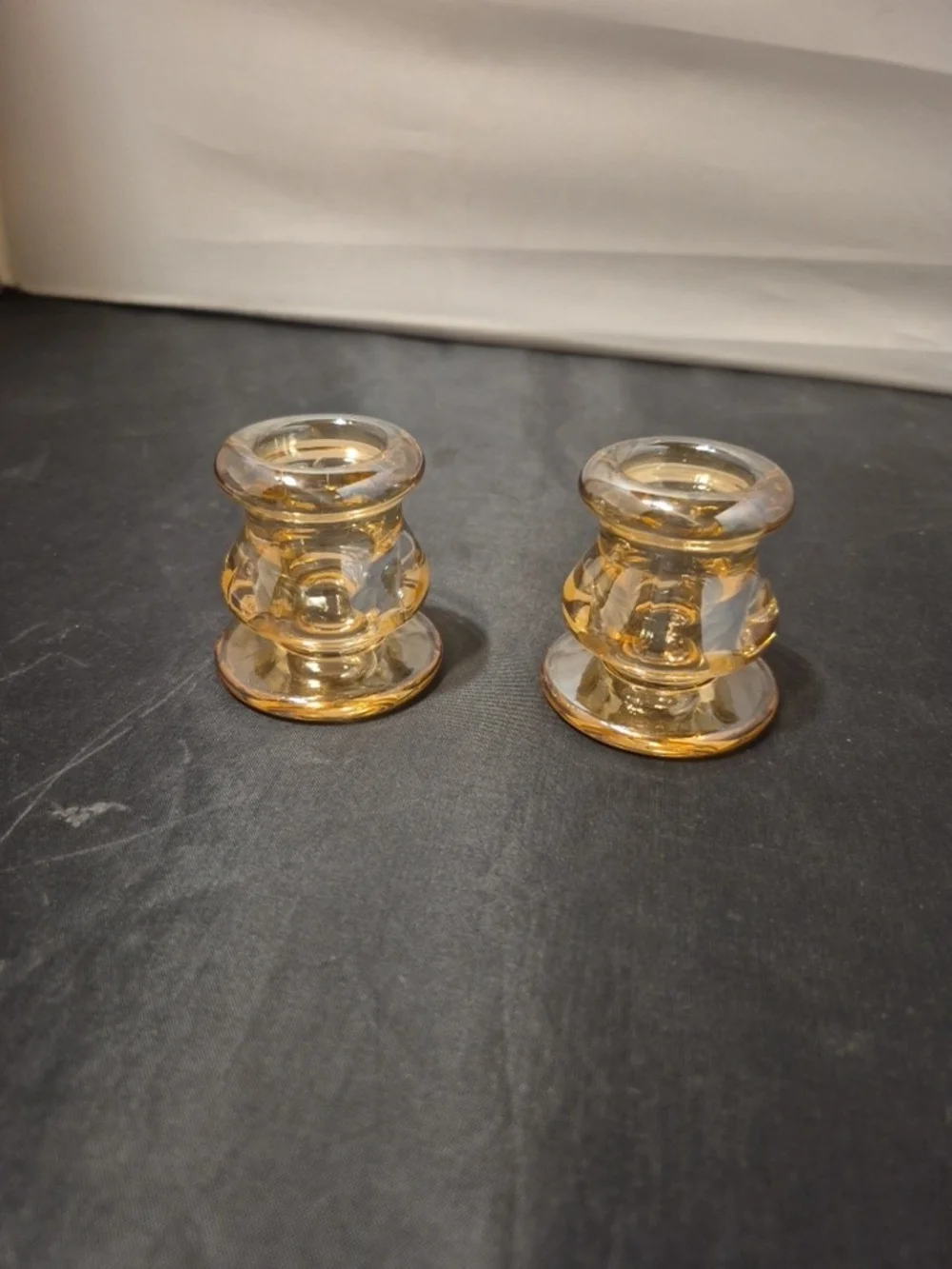 Amber Glass Candle Holders -set Of 2 NWOT's